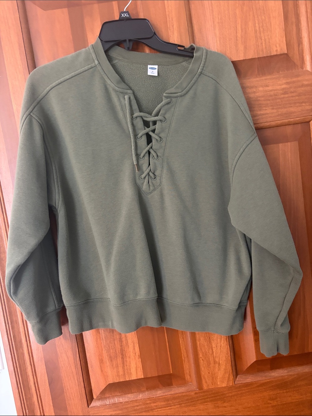 Old Navy Olive Lace-Up Pullover Sweatshirt